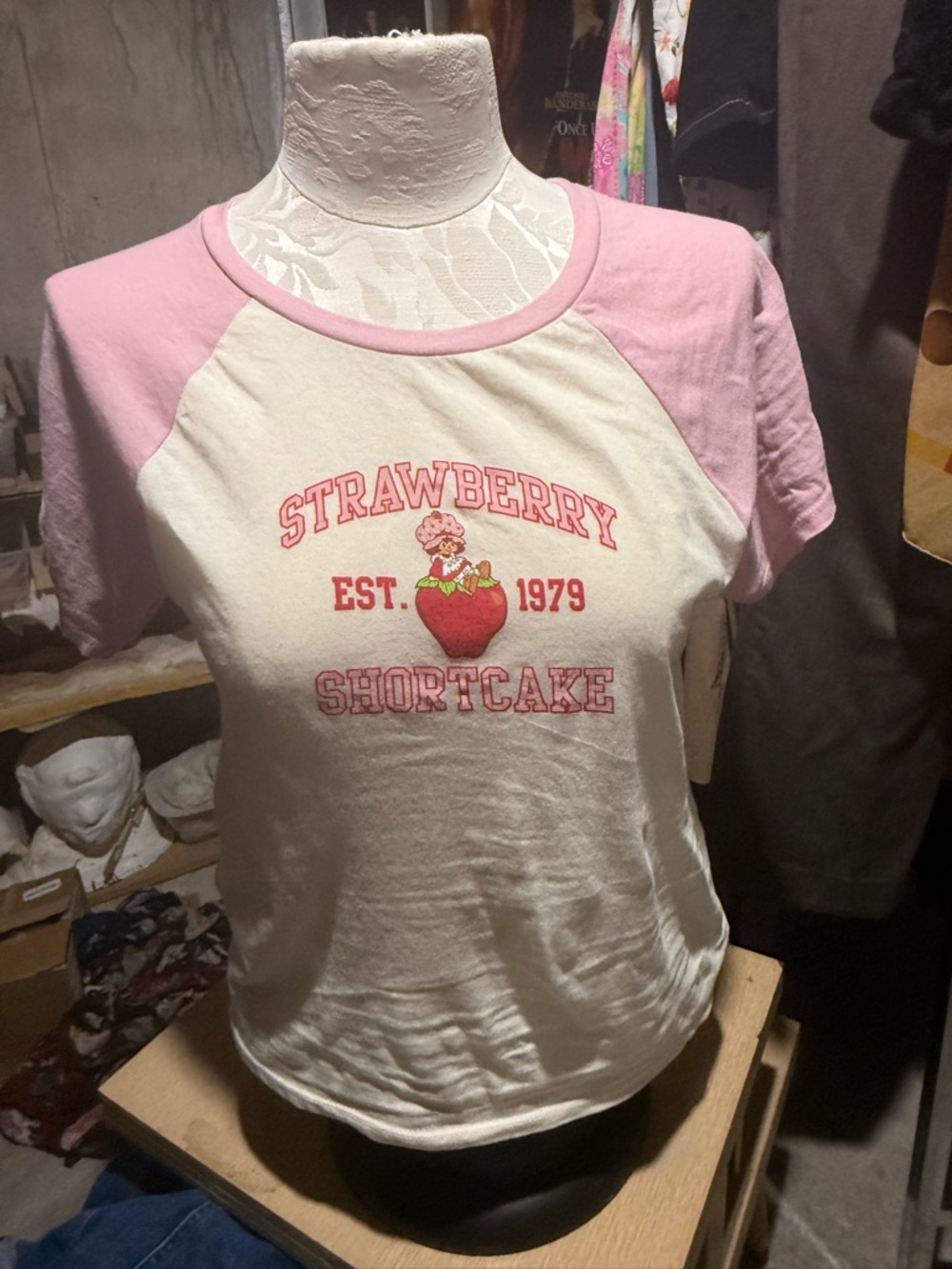Strawberry Shortcake Pink & White Raglan Tee